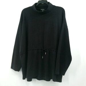 SUMMERSALT Cinched Waist Pullover Top 1XL Black Funnel Neck Tencel Blend Stretch